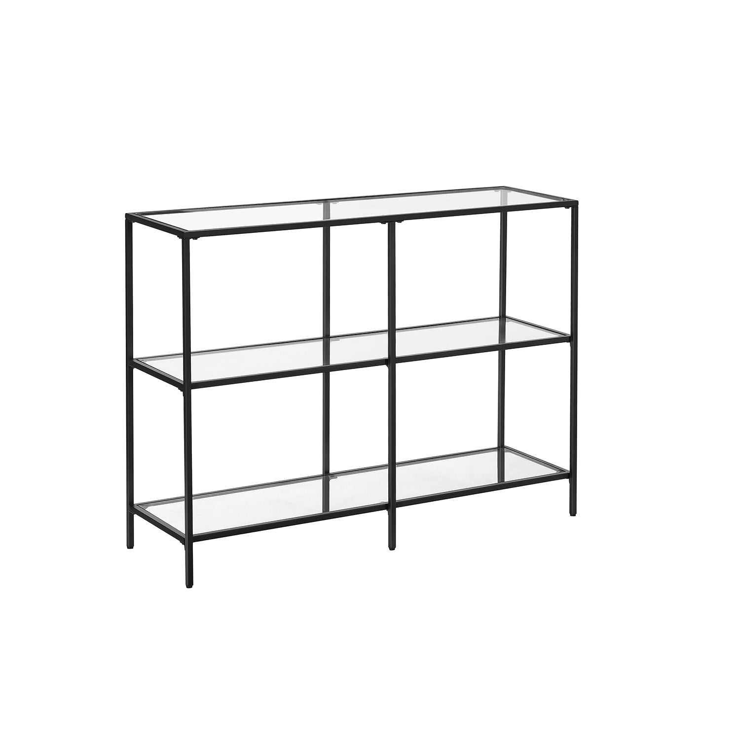 Hallway Table – Tempered Glass & Metal – Pearl Black – 3 Shelves, Modern Design