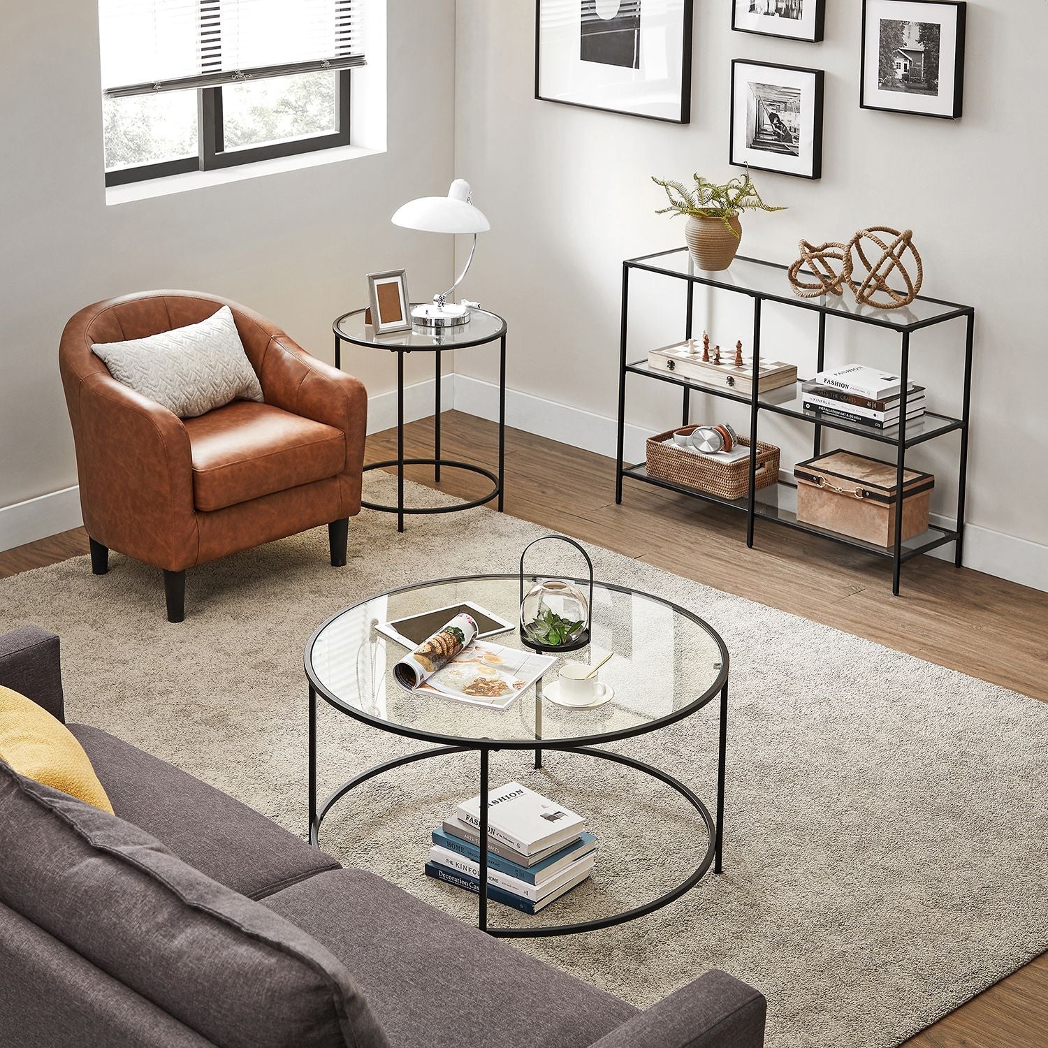 Hallway Table – Tempered Glass & Metal – Pearl Black – 3 Shelves, Modern Design