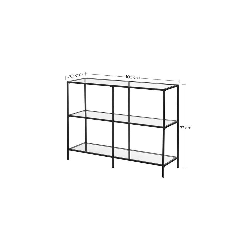 Hallway Table – Tempered Glass & Metal – Pearl Black – 3 Shelves, Modern Design