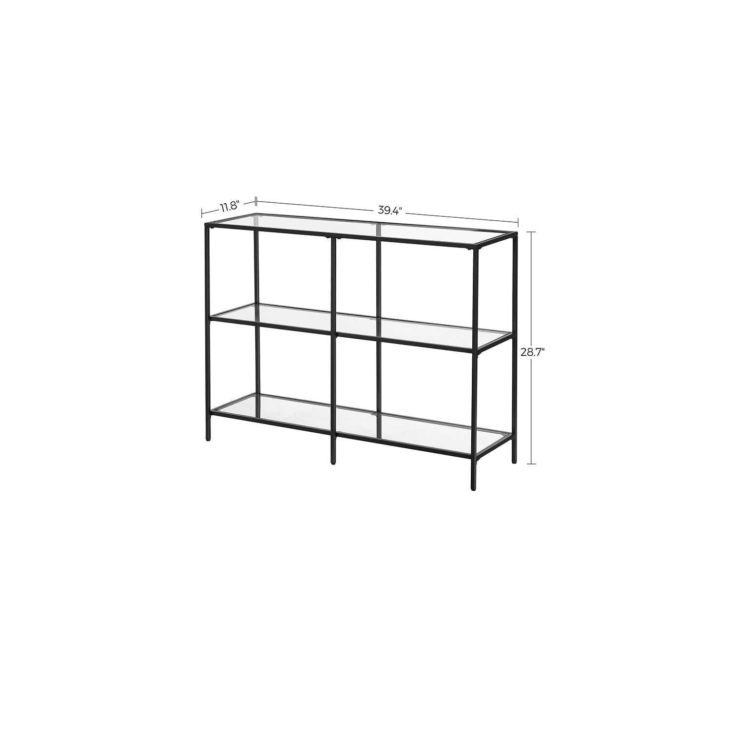 Hallway Table – Tempered Glass & Metal – Pearl Black – 3 Shelves, Modern Design