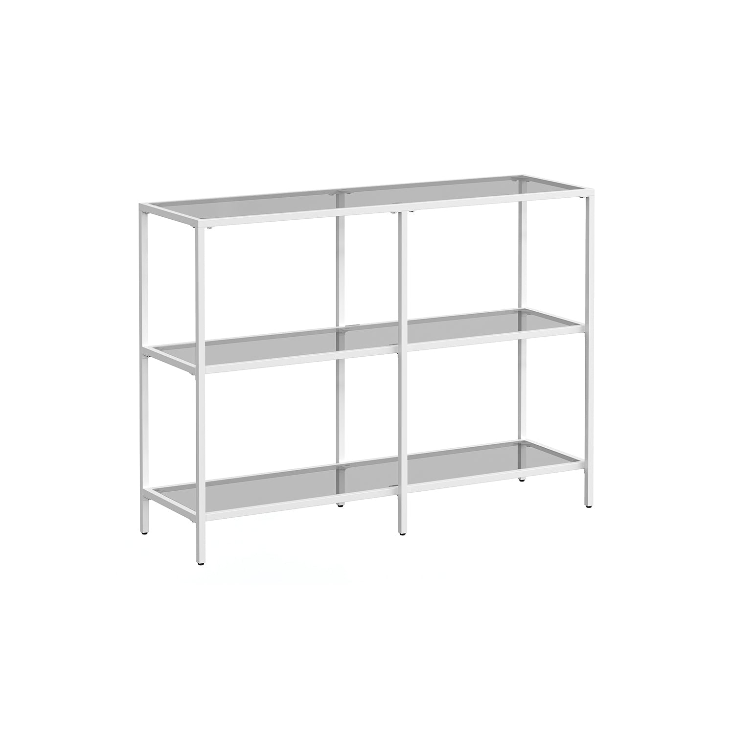 Console Table – Metal Frame and Tempered Glass – Pearl White and Slate Grey – 3 Shelves