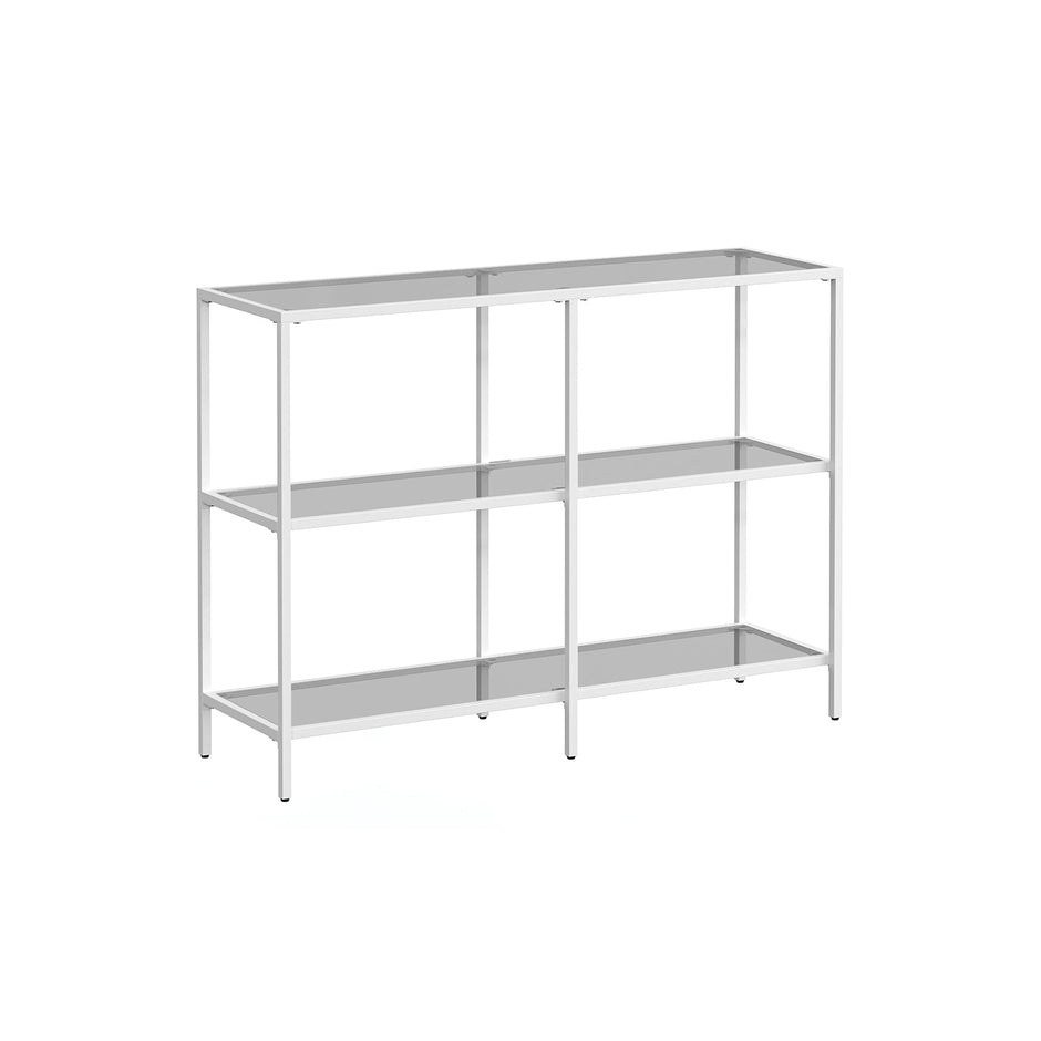 Console Table – Metal Frame and Tempered Glass – Pearl White and Slate Grey – 3 Shelves