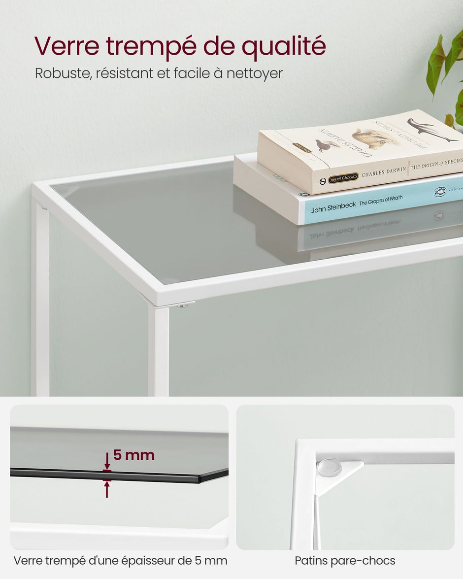 Console Table – Metal Frame and Tempered Glass – Pearl White and Slate Grey – 3 Shelves