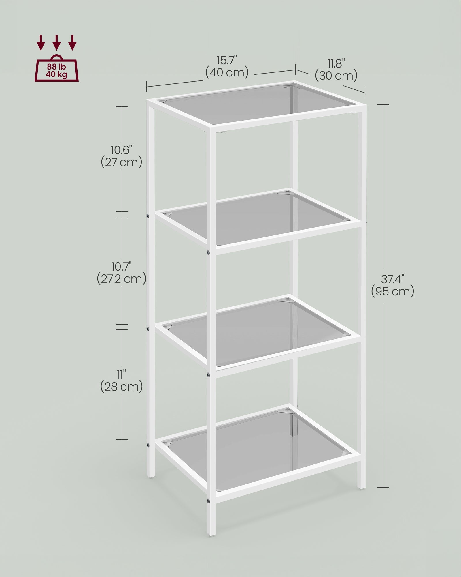 4-Tier Tempered Glass Shelf – Pearl White and Slate Grey – Multi-Purpose Storage Rack for Home and Office