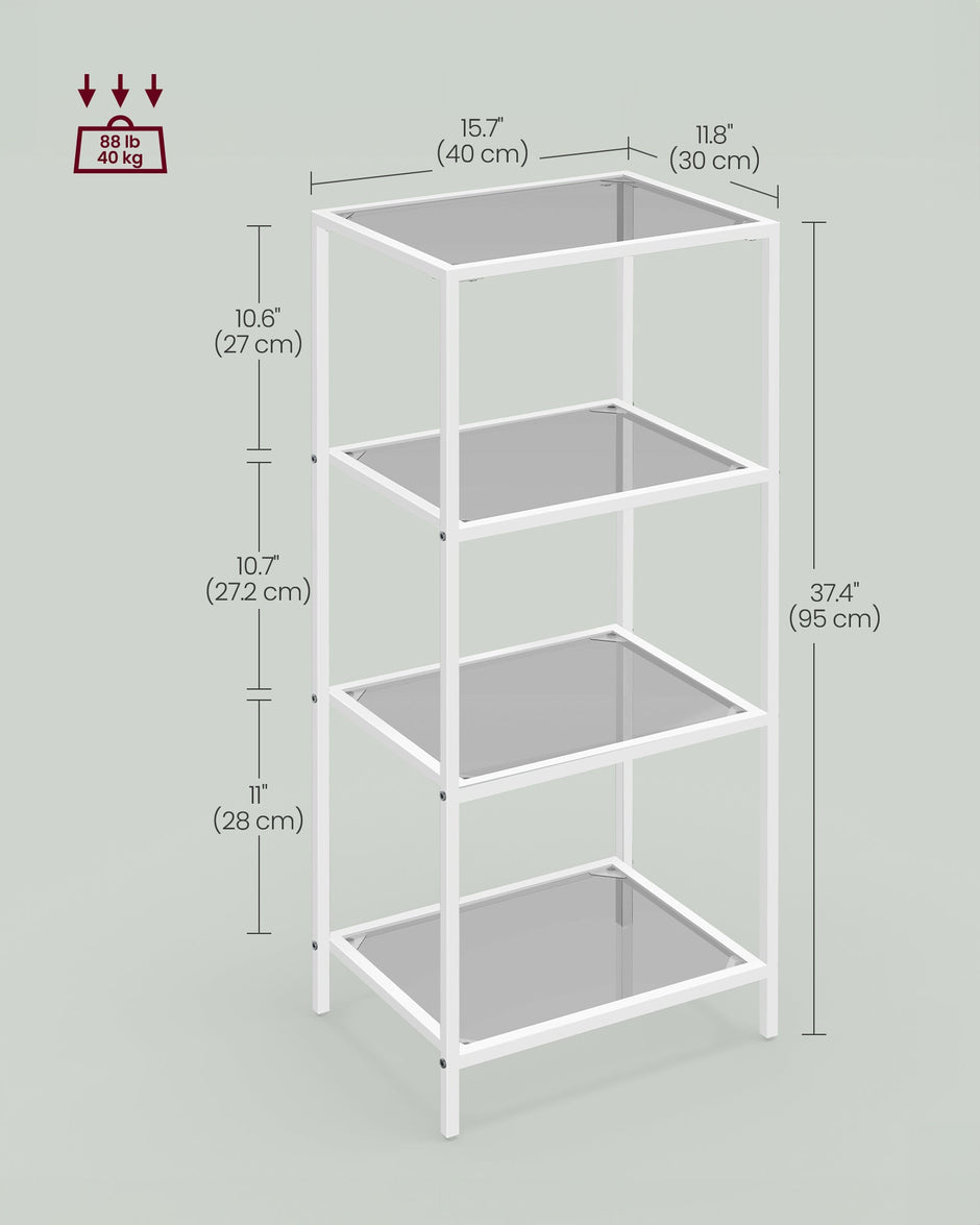 4-Tier Tempered Glass Shelf – Pearl White and Slate Grey – Multi-Purpose Storage Rack for Home and Office