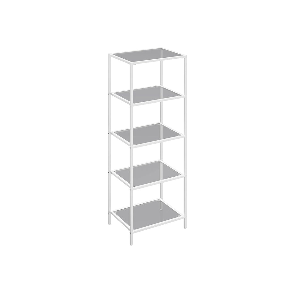 5-Tier Shelf – Tempered Glass – Pearl White and Slate Grey – Versatile Storage Rack