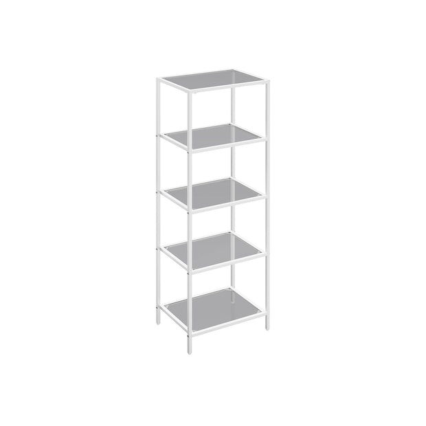 5-Tier Shelf – Tempered Glass – Pearl White and Slate Grey – Versatile Storage Rack