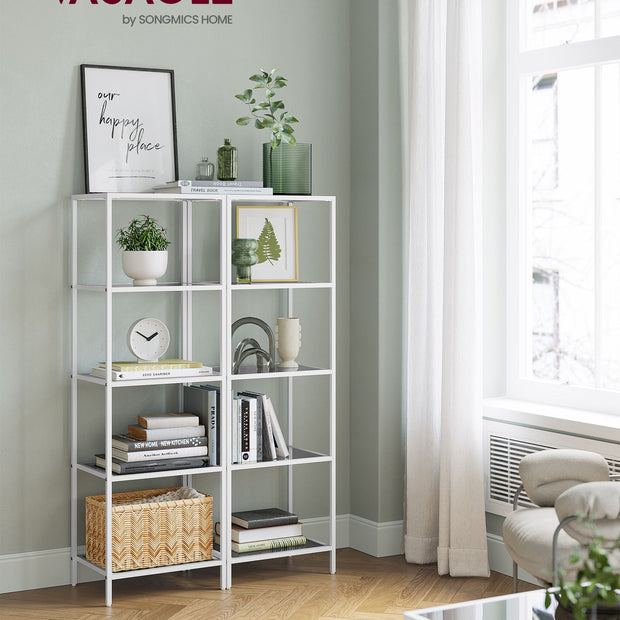 5-Tier Shelf – Tempered Glass – Pearl White and Slate Grey – Versatile Storage Rack