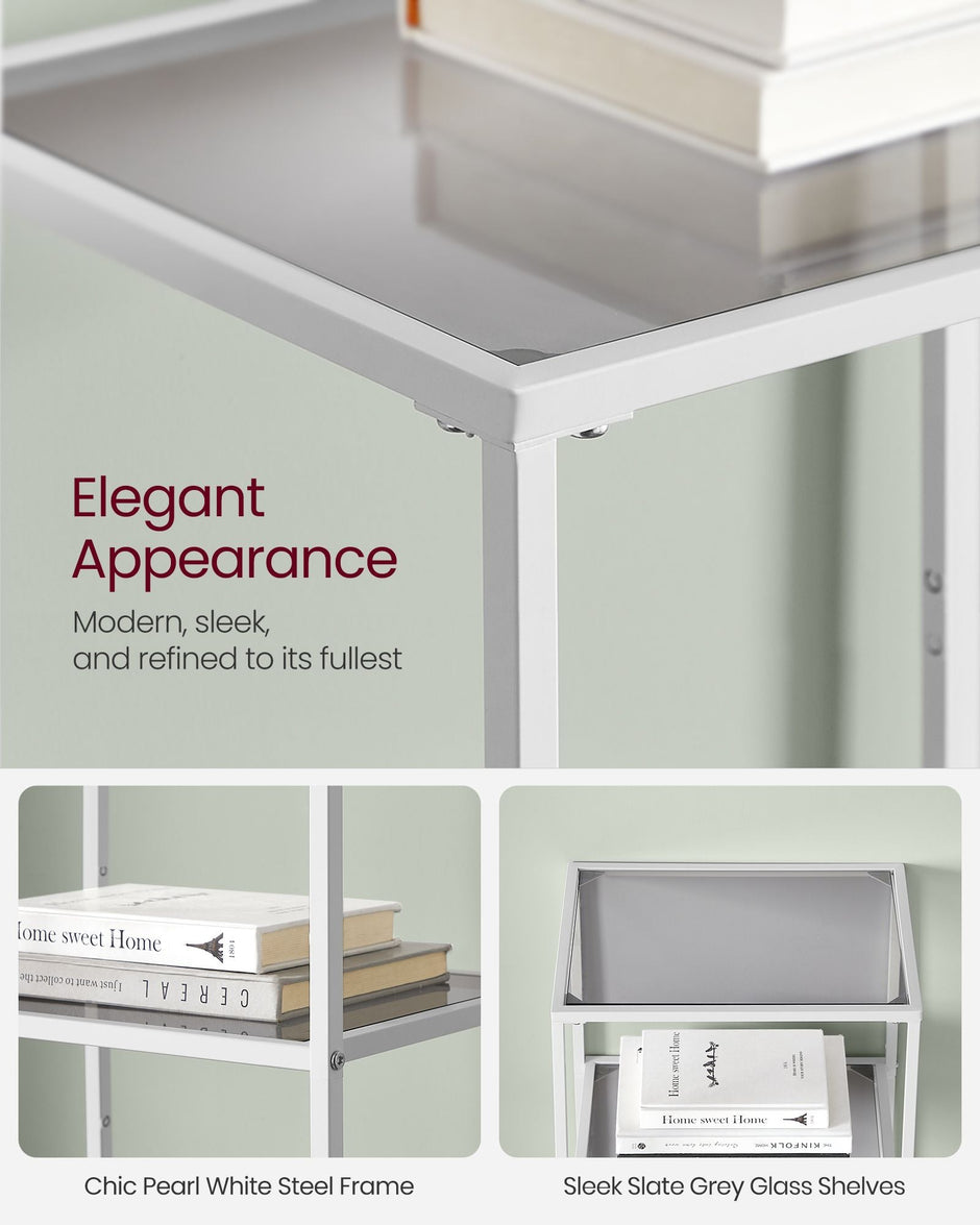 5-Tier Shelf – Tempered Glass – Pearl White and Slate Grey – Versatile Storage Rack
