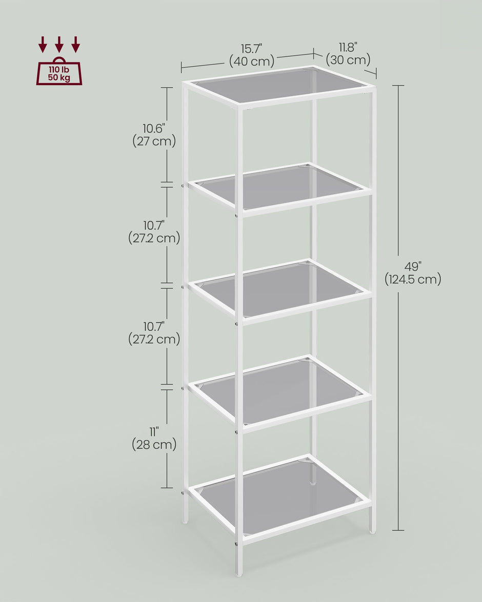 5-Tier Shelf – Tempered Glass – Pearl White and Slate Grey – Versatile Storage Rack