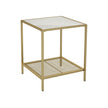 Square Side Table – Tempered Glass – Gold and Transparent – 2-Tier Design with Mesh Shelf