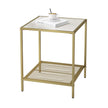 Square Side Table – Tempered Glass – Gold and Transparent – 2-Tier Design with Mesh Shelf