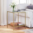 Square Side Table – Tempered Glass – Gold and Transparent – 2-Tier Design with Mesh Shelf