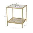 Square Side Table – Tempered Glass – Gold and Transparent – 2-Tier Design with Mesh Shelf