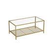 Coffee Table – Tempered Glass – Transparent and Gold – Stable Steel Frame with Mesh Shelf