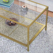 Coffee Table – Tempered Glass – Transparent and Gold – Stable Steel Frame with Mesh Shelf