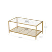 Coffee Table – Tempered Glass – Transparent and Gold – Stable Steel Frame with Mesh Shelf