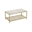 Coffee Table – Tempered Glass – Gold and Transparent – With Mesh Shelf and Stable Steel Frame