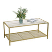 Coffee Table – Tempered Glass – Gold and Transparent – With Mesh Shelf and Stable Steel Frame