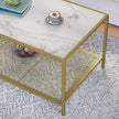 Coffee Table – Tempered Glass – Gold and Transparent – With Mesh Shelf and Stable Steel Frame