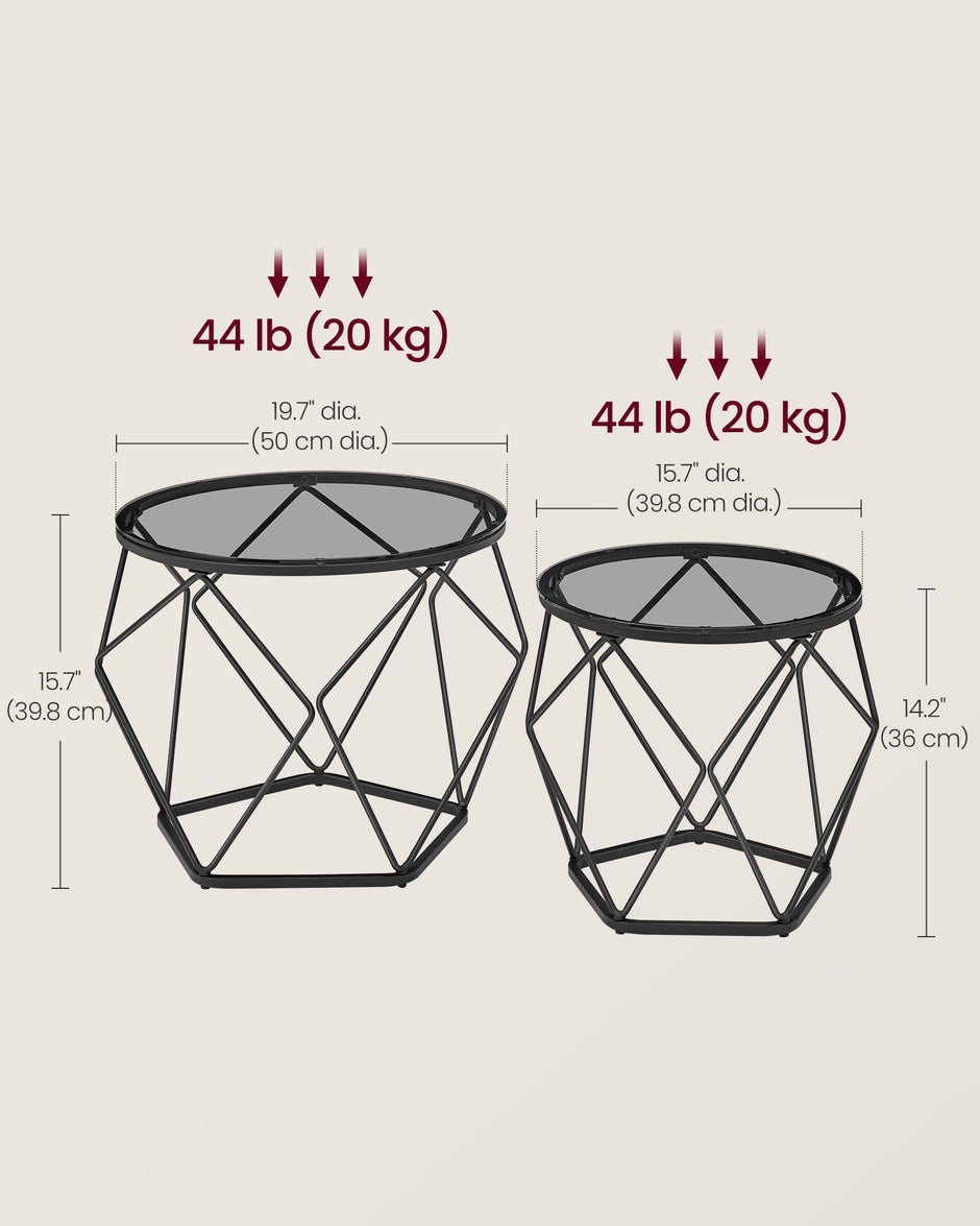 Set of 2 Round Coffee Tables – Steel – Slate Grey and Ink Black – Modern Design with Removable Tabletop