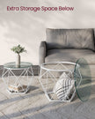 Set of 2 Round Coffee Tables – Steel Frame – Transparent and Cloud White – Removable Tabletops