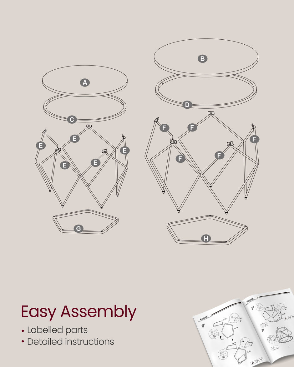 Set of 2 Round Coffee Tables – Steel Frame – Transparent and Cloud White – Removable Tabletops