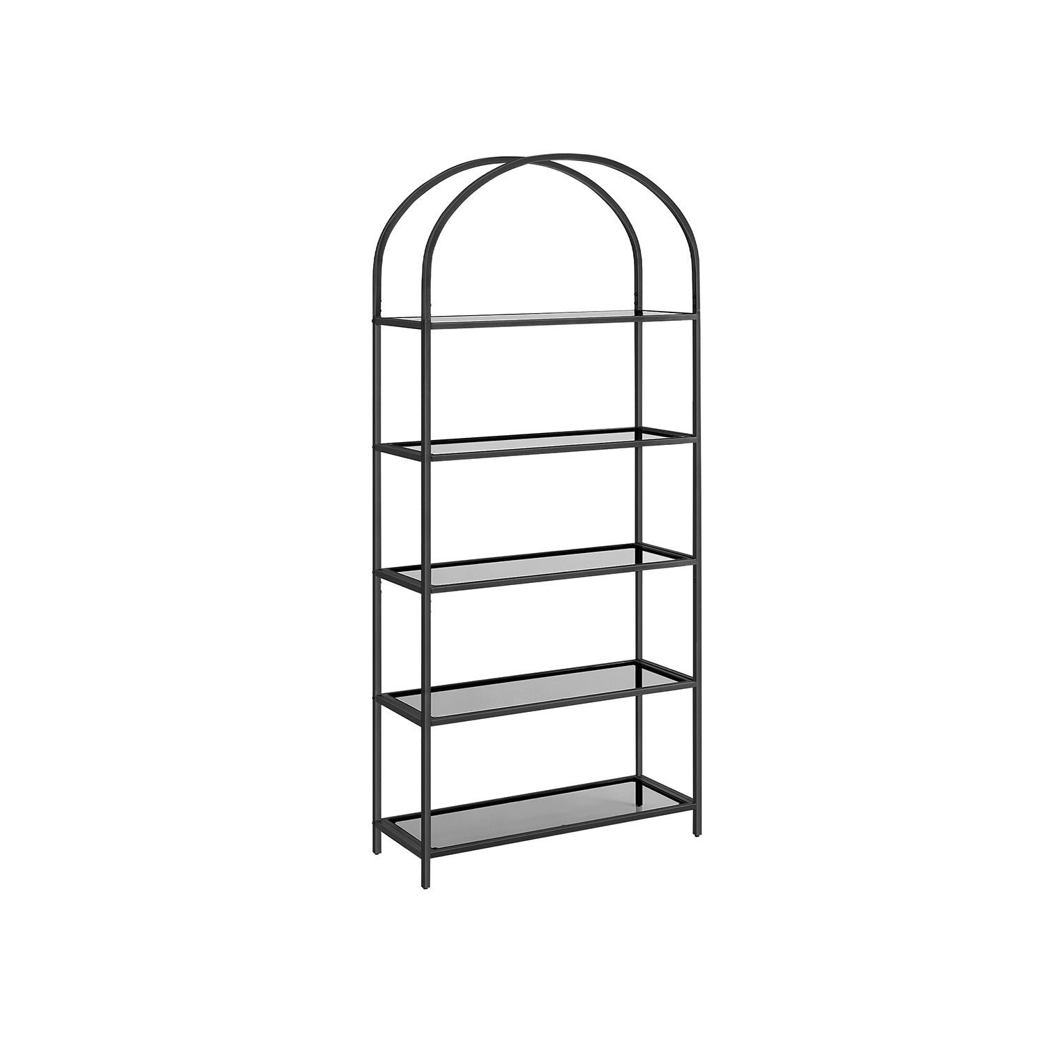 5-Tier Ladder Shelf – Glass and Metal – Black and Gold – Slim Design for Bedroom