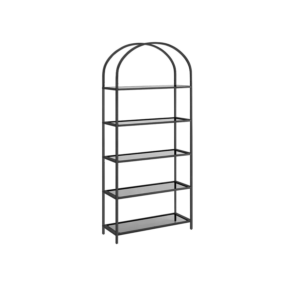 Ladder Shelving Unit – Glass – Gold – 5-Tier Design