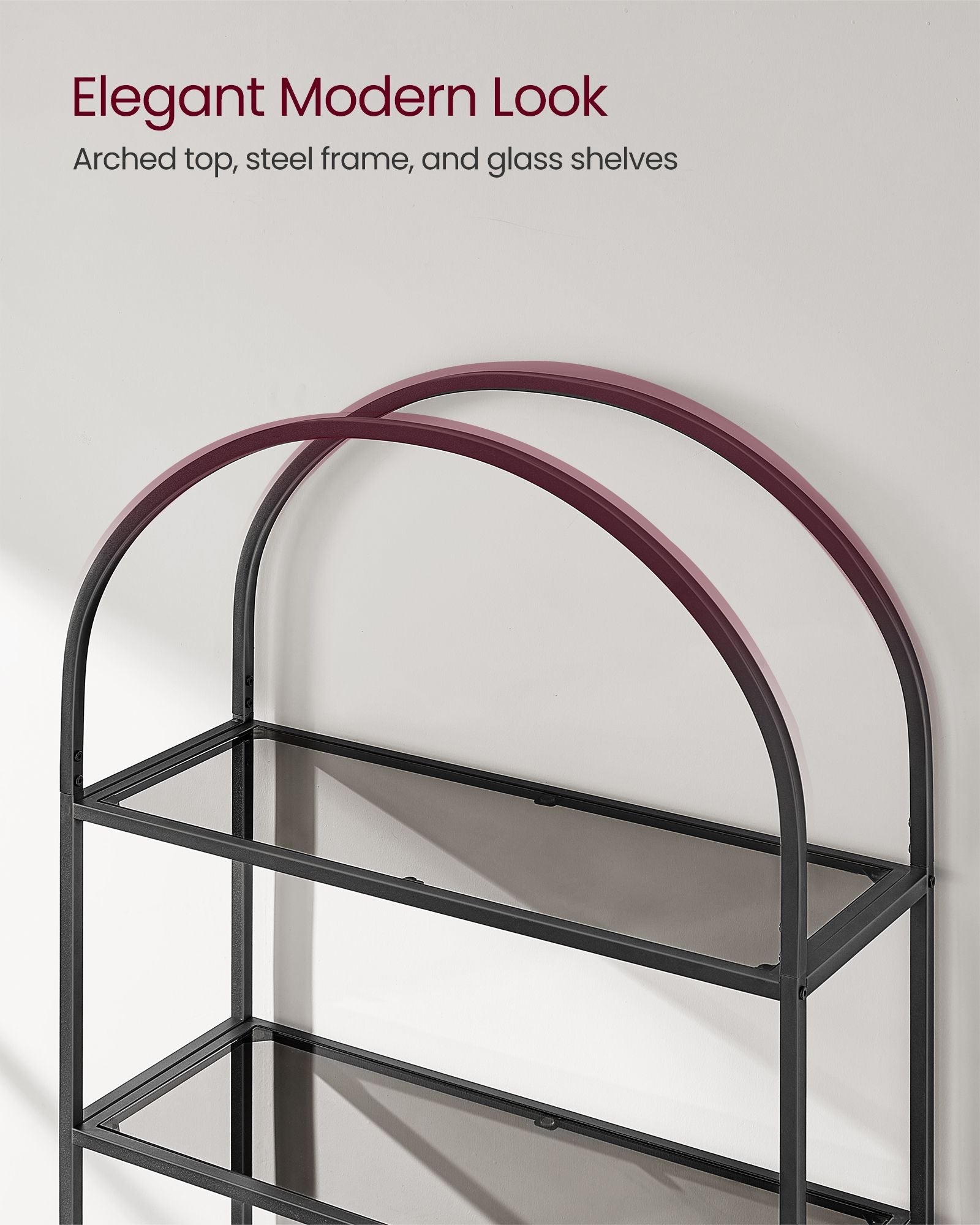 5-Tier Ladder Shelf – Glass and Metal – Black and Gold – Slim Design for Bedroom