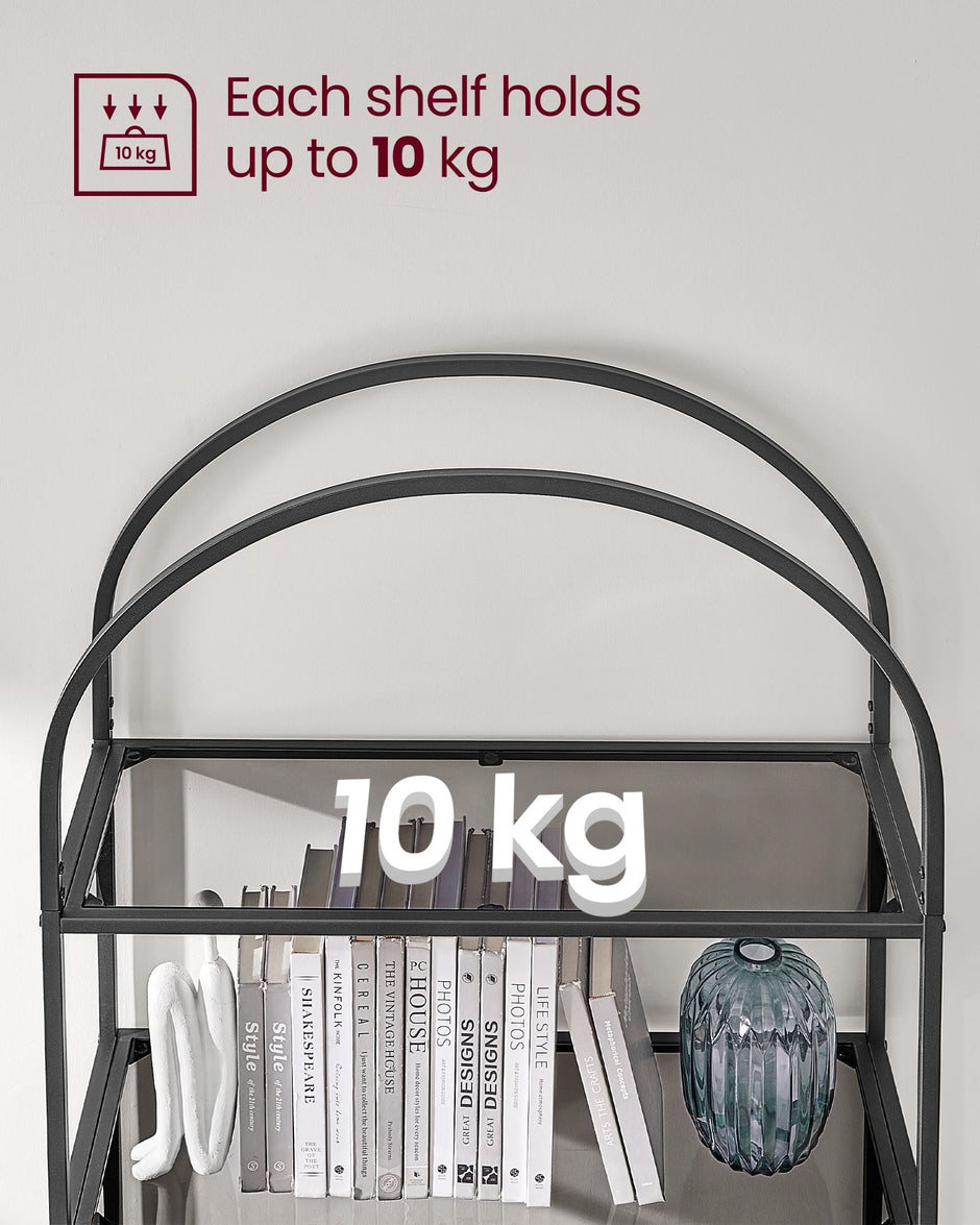 5-Tier Ladder Shelf – Glass and Metal – Black and Gold – Slim Design for Bedroom