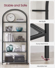 5-Tier Ladder Shelf – Glass and Metal – Black and Gold – Slim Design for Bedroom