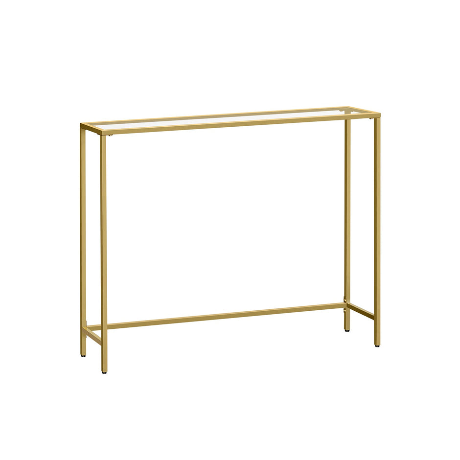 Console Table – Tempered Glass – Pale Gold – Modern Design with Adjustable Feet