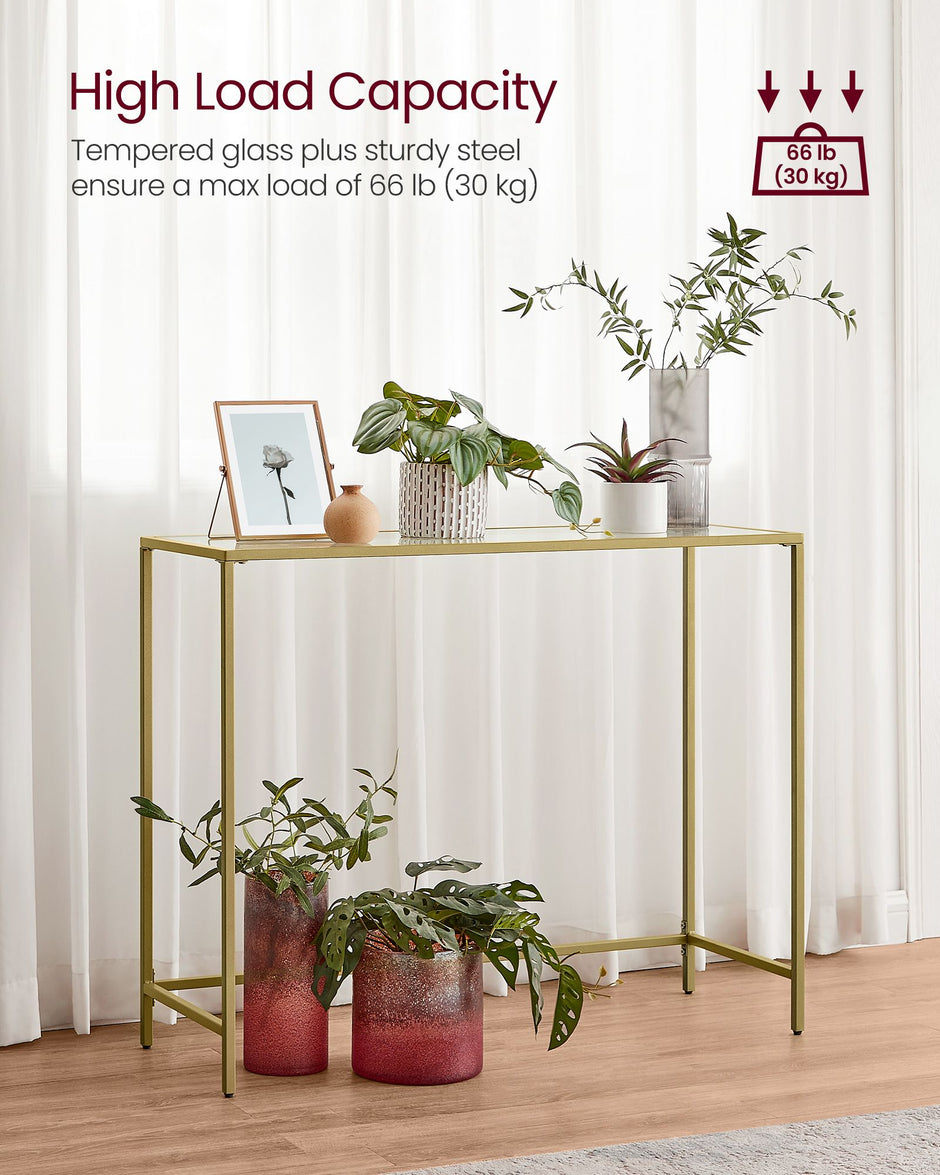Console Table – Tempered Glass – Pale Gold – Modern Design with Adjustable Feet