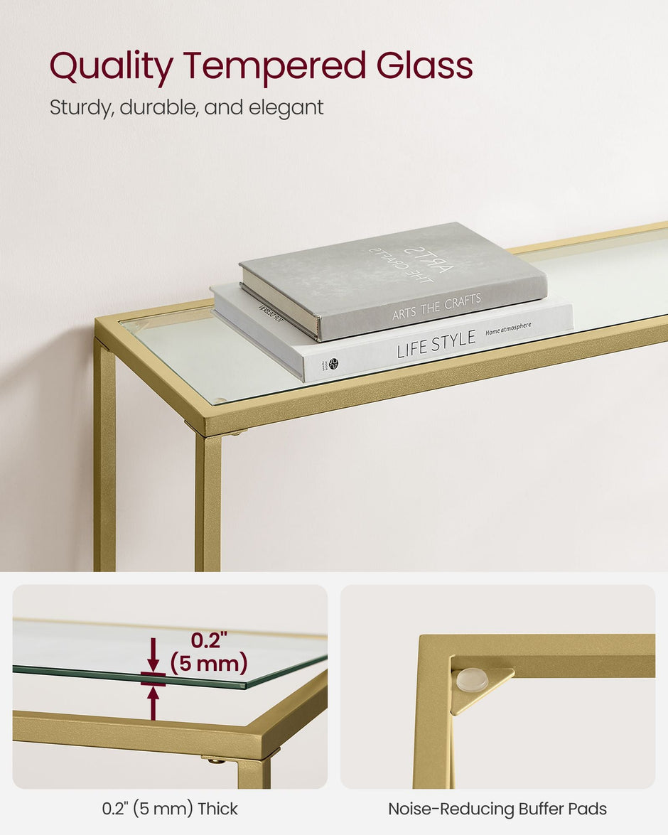 Console Table – Tempered Glass – Pale Gold – Modern Design with Adjustable Feet
