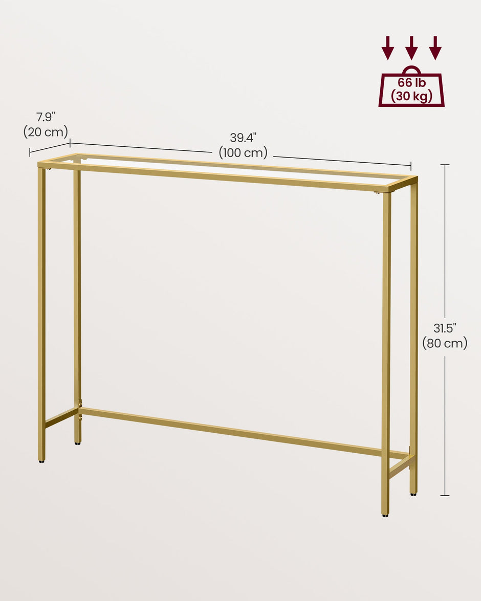 Console Table – Tempered Glass – Pale Gold – Modern Design with Adjustable Feet