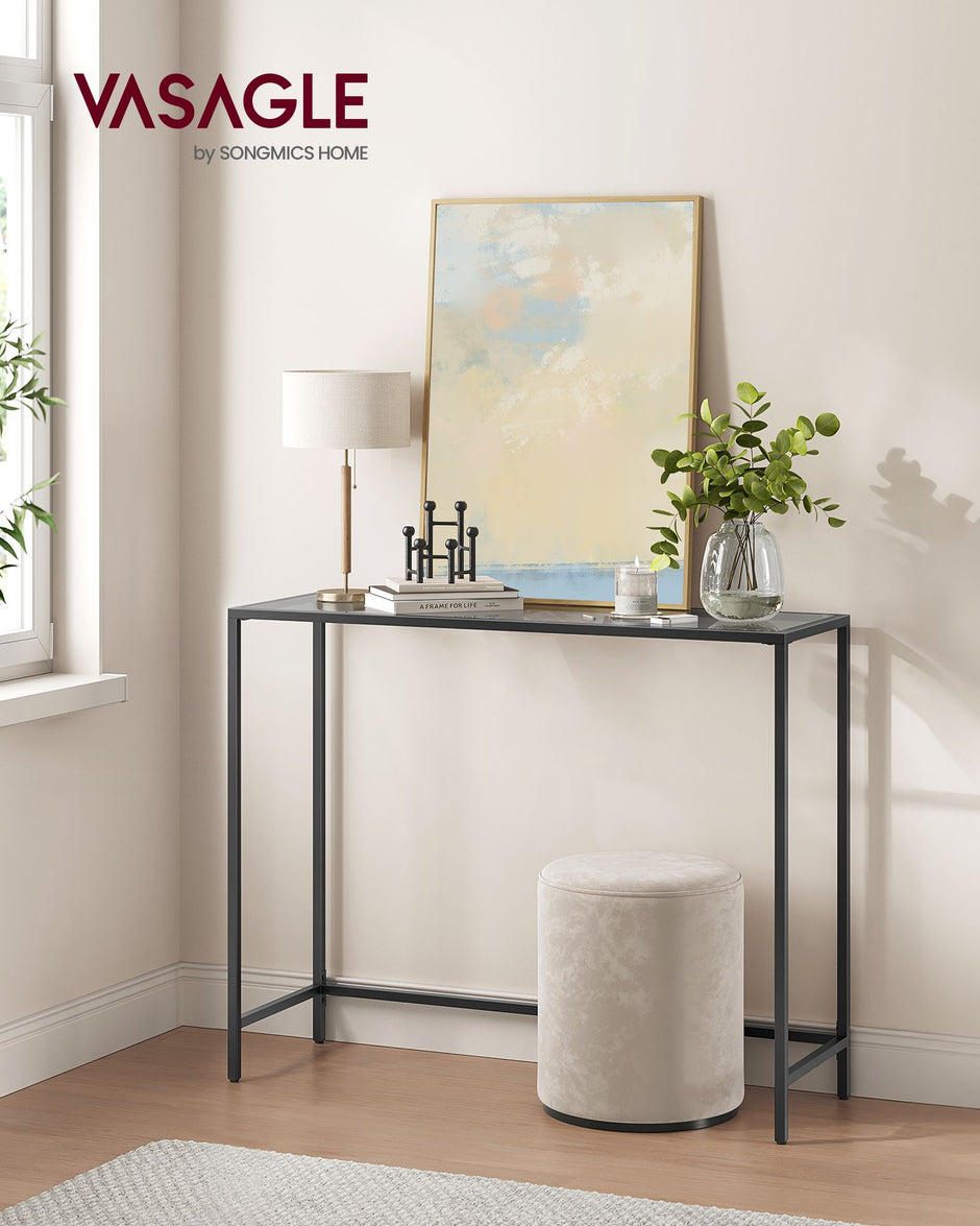 Console Table – Tempered Glass – Ink Black and Slate Grey – Modern Design with Adjustable Feet