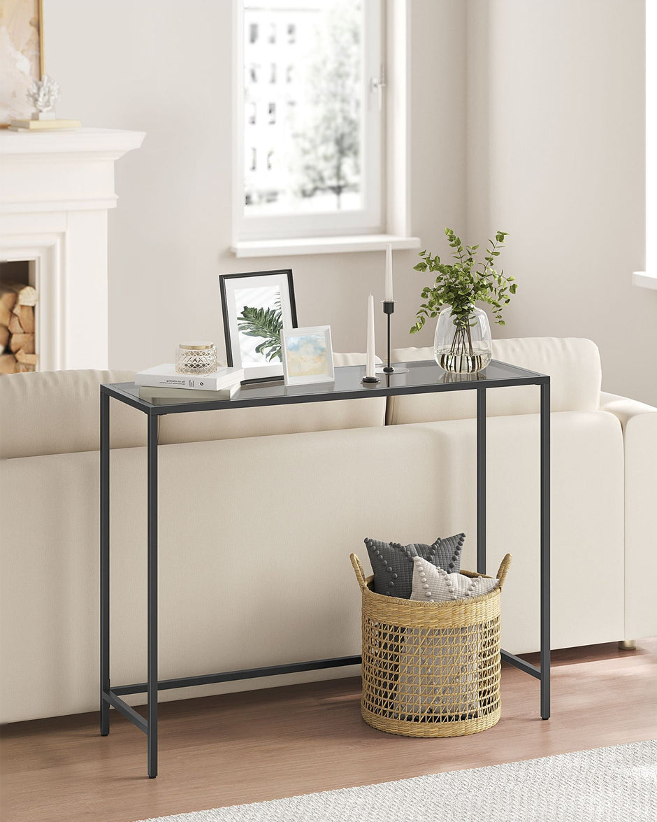 Console Table – Tempered Glass – Ink Black and Slate Grey – Modern Design with Adjustable Feet