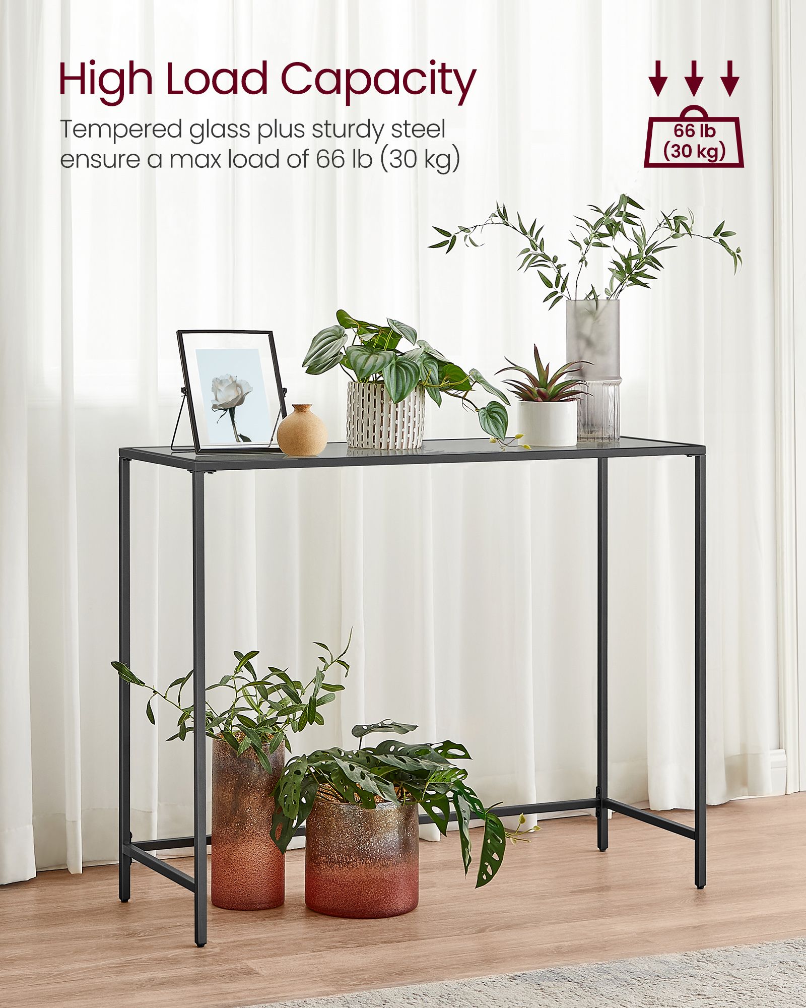 Console Table – Tempered Glass – Ink Black and Slate Grey – Modern Design with Adjustable Feet