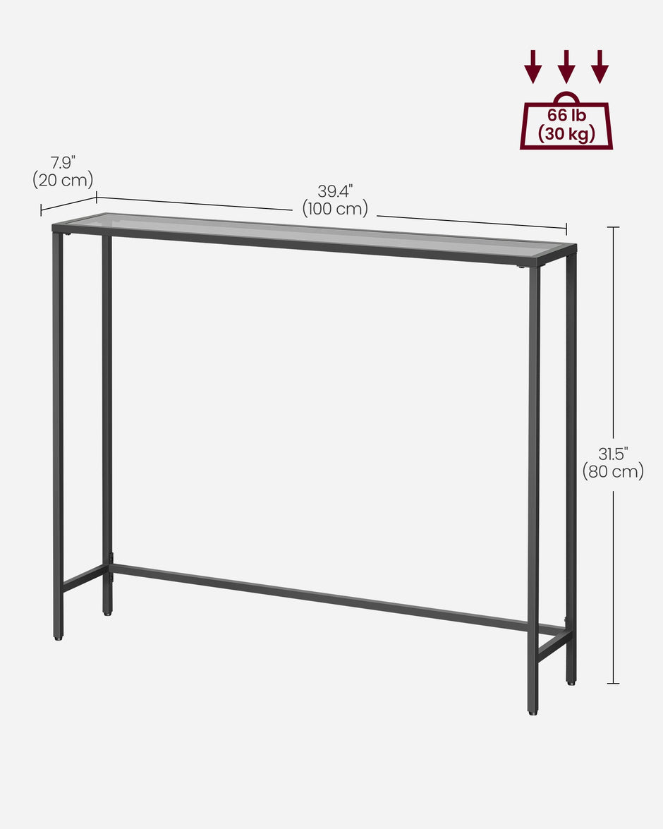 Console Table – Tempered Glass – Ink Black and Slate Grey – Modern Design with Adjustable Feet