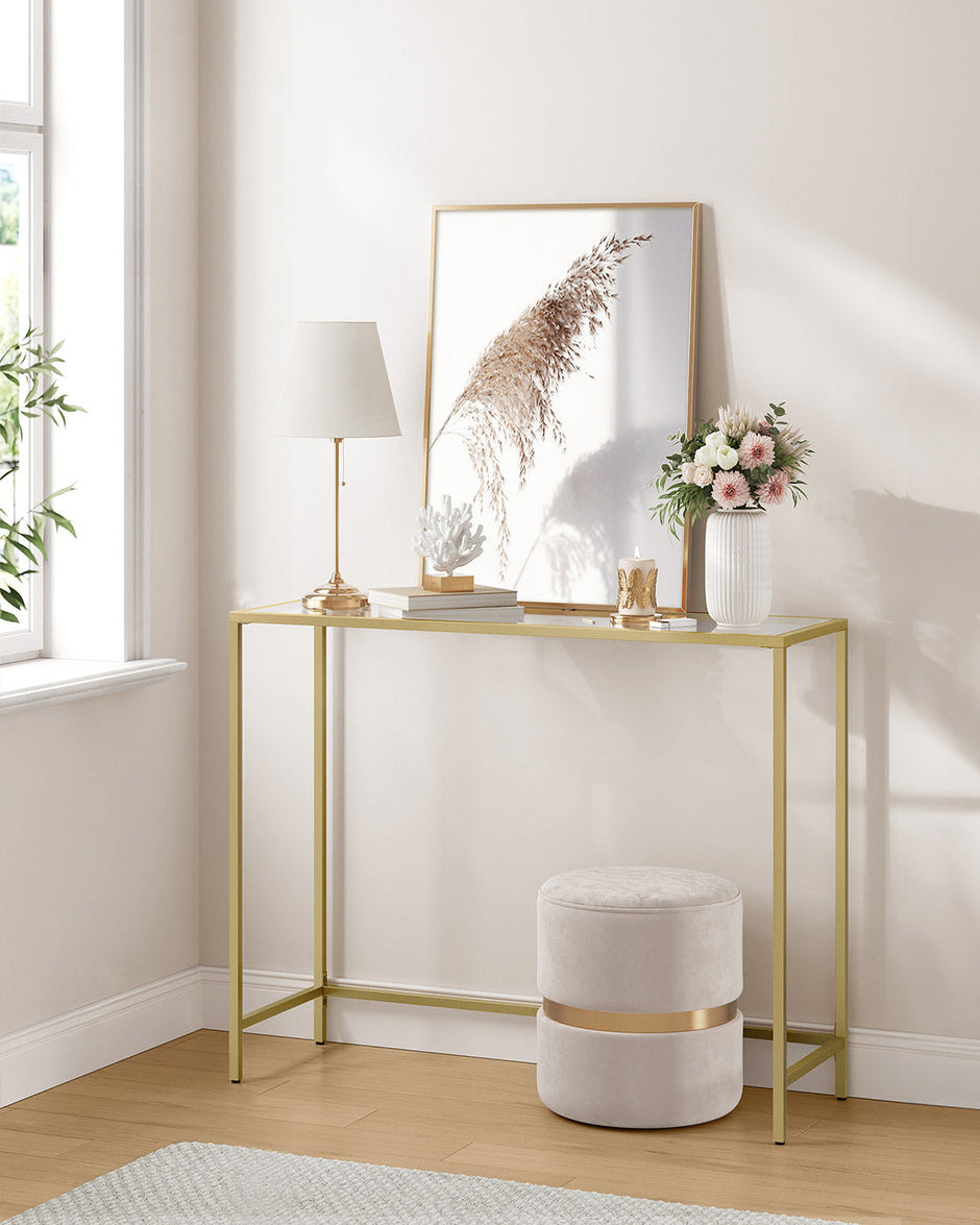 Console Table – Tempered Glass – Gold – Sturdy Design with Adjustable Feet