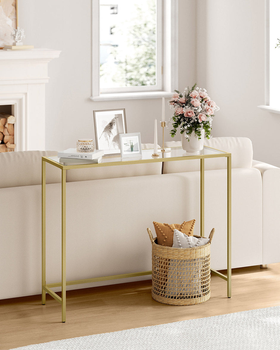 Console Table – Tempered Glass – Gold – Sturdy Design with Adjustable Feet