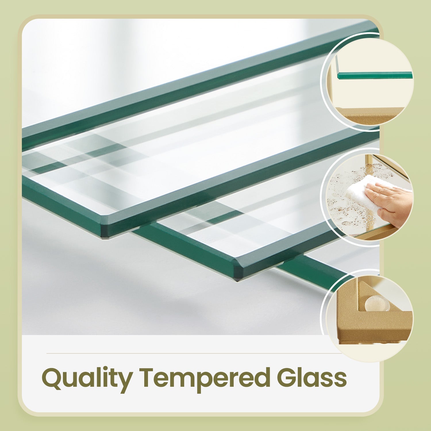 3-Tier Tempered Glass Sofa Table – Tempered Glass – Gold – Modern Storage Shelf, Easy Assembly