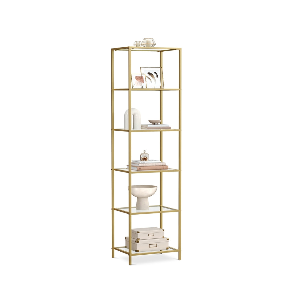Glass Shelf Bookcase – Tempered Glass – Clear – 5-Tier Design for Versatile Storage
