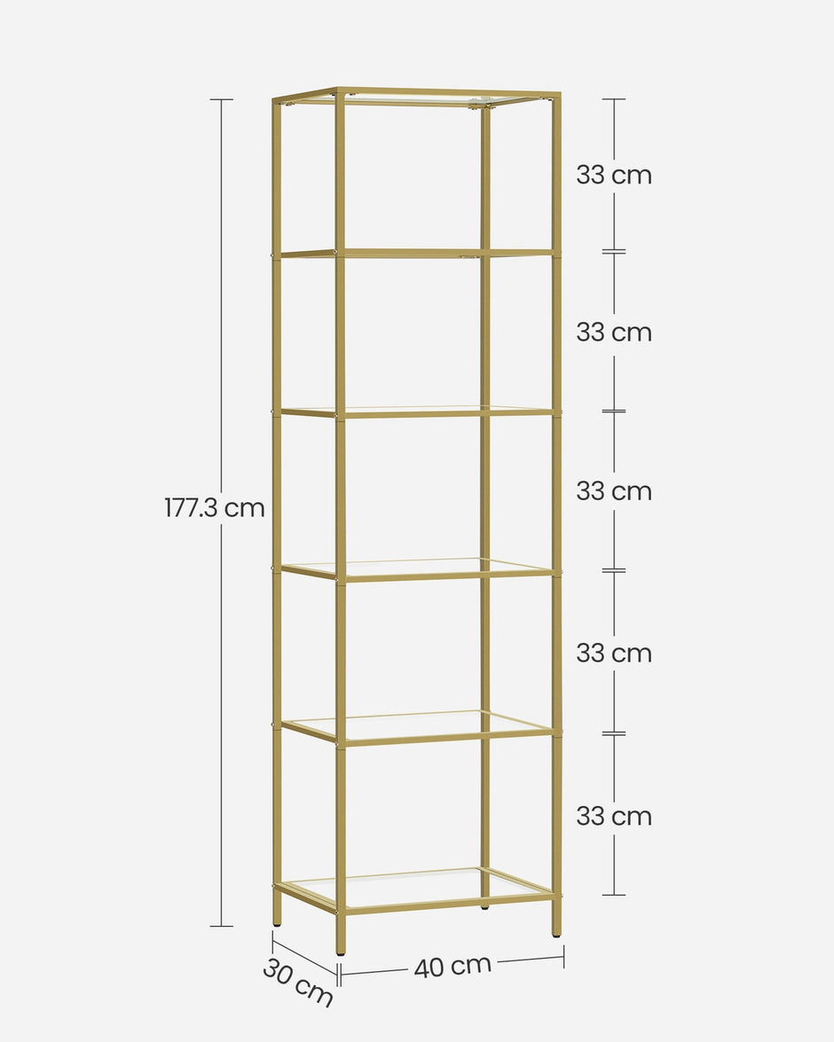 Glass Shelf Bookcase – Tempered Glass – Clear – 5-Tier Design for Versatile Storage