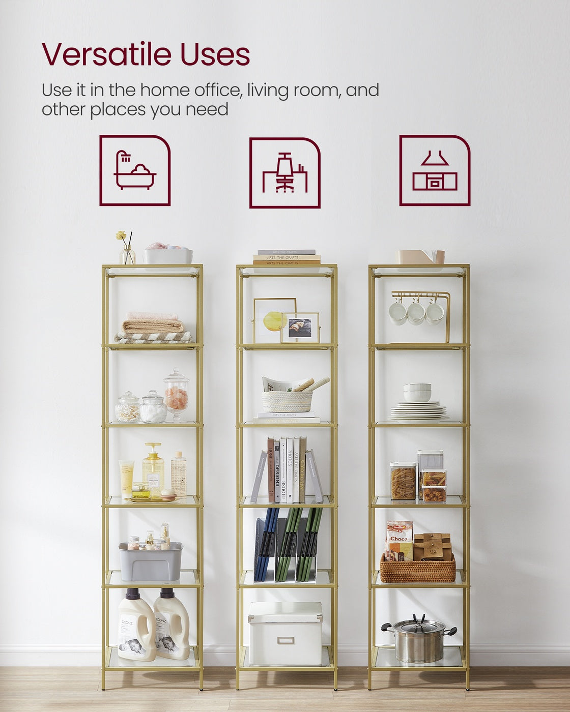 Glass Shelf Bookcase – Tempered Glass – Clear – 5-Tier Design for Versatile Storage