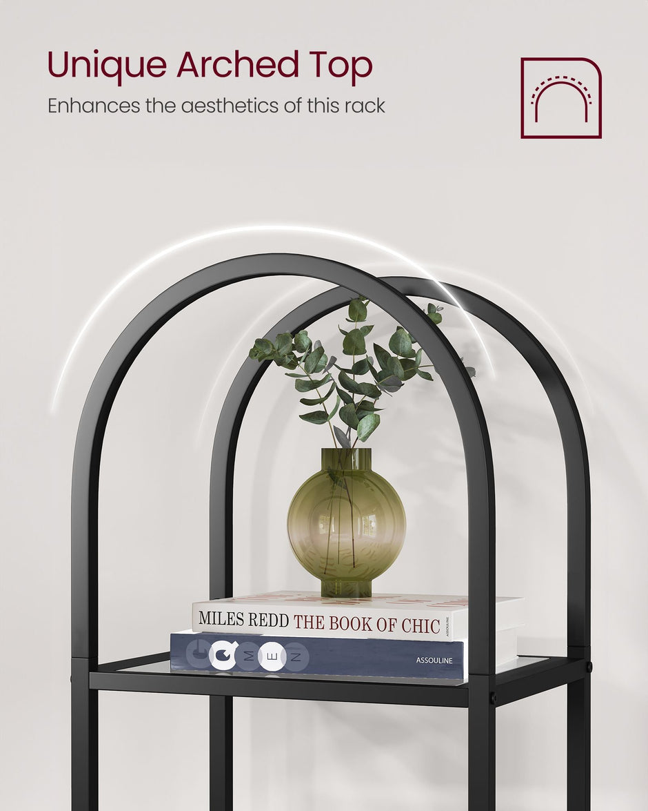 5-Tier Tempered Glass Shelving Unit – Steel – Ink Black and Slate Grey – Arched Design