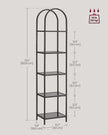 5-Tier Tempered Glass Shelving Unit – Steel – Ink Black and Slate Grey – Arched Design