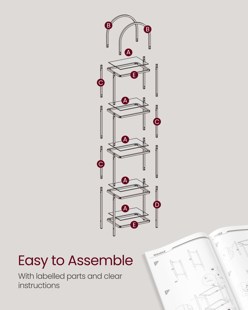 5-Tier Tempered Glass Shelving Unit – Steel – Ink Black and Slate Grey – Arched Design