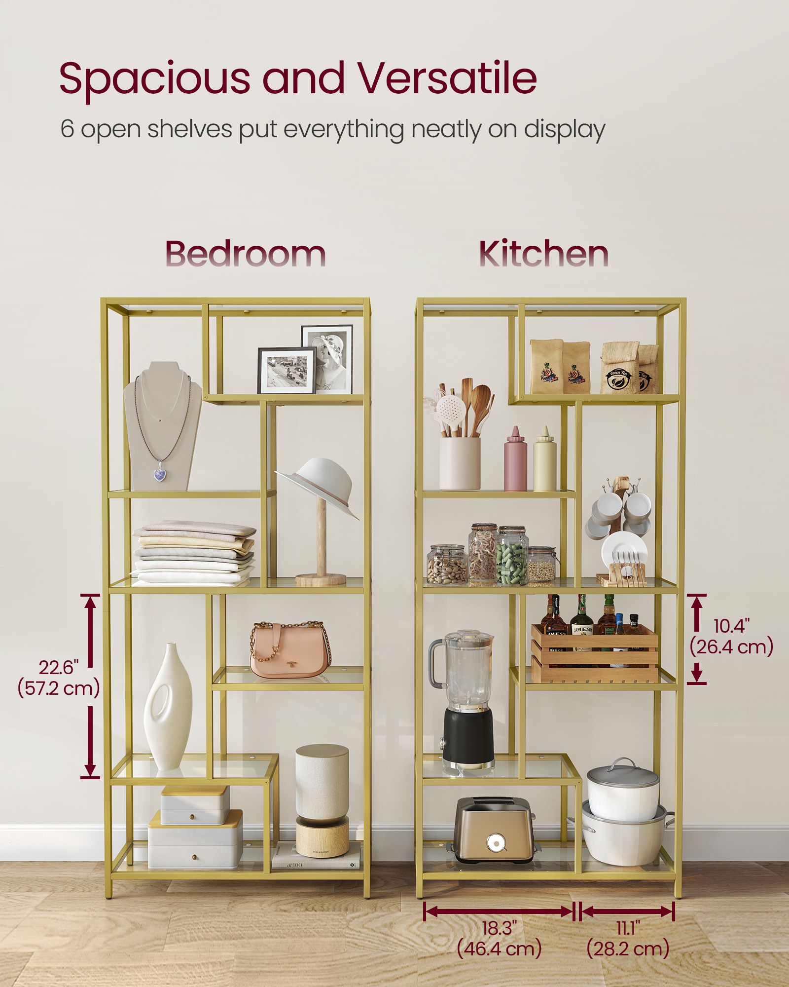 Tall Bookcase – Tempered Glass – Clear – 6-Tier Design for Versatile Display and Storage